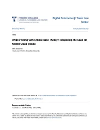 What's Wrong with Critical Race Theory?: Reopening the Case for Middle Class Values