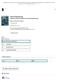 Open Engineering Degruyter.Com Uses Cookies to Store Information That Enables Us to Optimize Our Website and Make Browsing More Comfortable for You