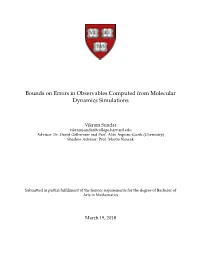 Bounds on Errors in Observables Computed from Molecular Dynamics Simulations