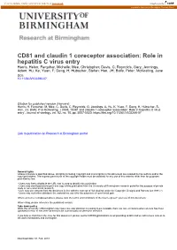 CD81 and Claudin 1 Coreceptor Association: Role in Hepatitis C