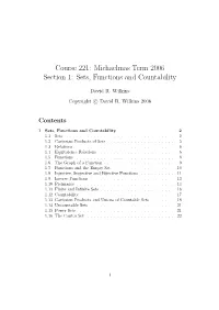 Course 221: Michaelmas Term 2006 Section 1: Sets, Functions and Countability