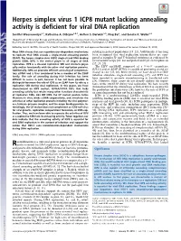 Herpes Simplex Virus 1 ICP8 Mutant Lacking Annealing Activity Is Deficient for Viral DNA Replication