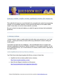 Literary Review, Reader Review, and Book Review Site Resources