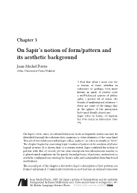 On Sapir's Notion of Form/Pattern and Its Aesthetic Background