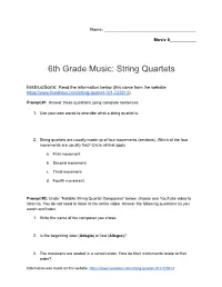 6Th Grade Music: String Quartets