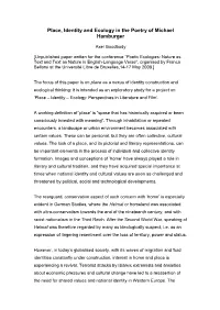Language, Place and Ecology in the Poetry of Michael Hamburger
