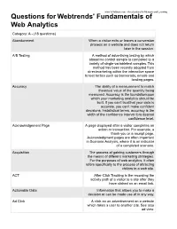 Questions for Webtrends' Fundamentals of Web Analytics