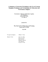 A Summary of Literature Pertaining to the Use of Concept Mapping Techniques and Technologies for Education and Performance Support