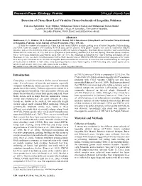 Detection of Citrus Bent Leaf Viroid in Citrus Orchards of Sargodha, Pakistan