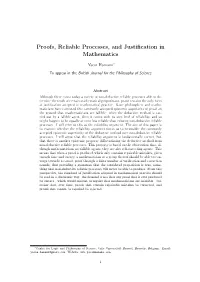 Proofs, Reliable Processes, and Justification in Mathematics