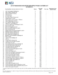 List of Marginable Securities with Effect from 5 October 2017 (Hk Market)