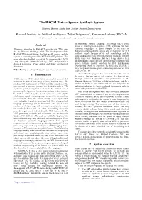 The RACAI Text-To-Speech Synthesis System