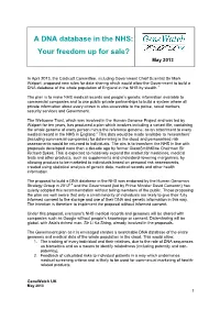 A DNA Database in the NHS: Your Freedom up for Sale?