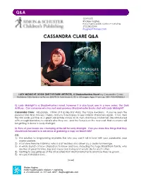 Cassandra Clare Q&A