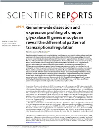 Genome-Wide Dissection and Expression Profiling of Unique Glyoxalase III Genes in Soybean Reveal the Differential Pattern Of