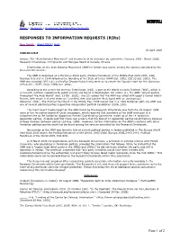 RESPONSES to INFORMATION REQUESTS (Rirs) Page 1 of 2