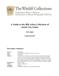 A Guide to the Bill Arhos Collection of Austin City Limits