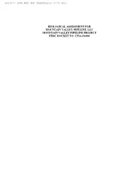 Biological Assessment for Mountain Valley Pipeline, Llc Mountain Valley Pipeline Project Ferc Docket No