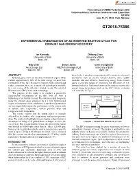 Experimental Investigation of an Inverted Brayton Cycle for Exhaust Gas Energy Recovery