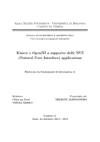 Kinect E Openni a Supporto Delle NUI (Natural User Interface) Applications