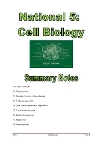 Unit 2 Cell Biology Page 1 Sub-Topics Include
