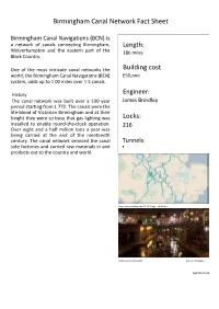 Birmingham Canal Network Fact Sheet Building Cost Locks
