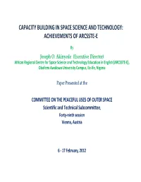 Capacity Building in Space Science and Technology: Achievements of Arcsste-E