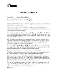 Condolence Motion