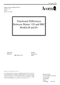 Functional Differences Between Master 128 and BBC Models B and B+