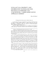 Intellectual Property and Information Technology Due Diligence in Mergers and Acquisitions: a More Substantive Approach Needed*