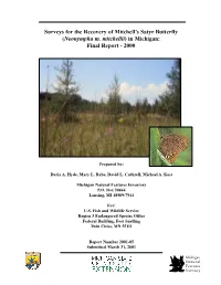 (Neonympha M. Mitchellii) in Michigan: Final Report — 2000