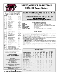 SAINT JOSEPH's BASKETBALL 2006-07 Game Notes