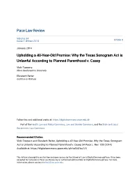 Upholding a 40-Year-Old Promise: Why the Texas Sonogram Act Is Unlawful According to Planned Parenthood V