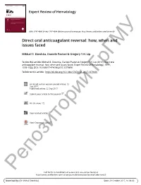 Direct Oral Anticoagulant Reversal: How, When and Issues Faced М Mikhail S