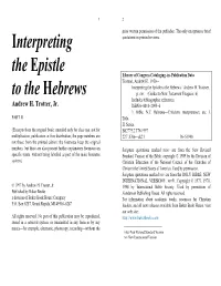 Interpreting the Epistle to the Hebrews / Andrew H