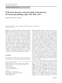 PCR-Based Detection and Genotyping of Haematozoa (Protozoa) Parasitizing Eagle Owls, Bubo Bubo