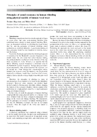 Principles of Sound Resonance in Human Whistling Using Physical Models of Human Vocal Tract