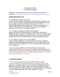University Fair FAQ for Computer Science