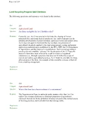 Land Recycling Program Q&A Database the Following Questions and Responses Were Found in the Database: 221 Agricultural Land