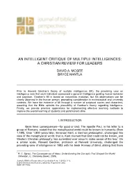An Intelligent Critique of Multiple Intelligences: a Christian Review for Leaders