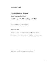 Comments on MNR Document "Birds and Bird Habitats: Guidelines for Wind Power Projects (2010)”