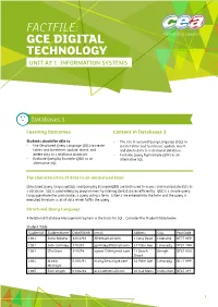 Factfile: Gce Digital Technology Unit A2 1: Information Systems