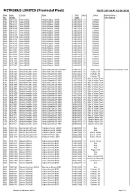 METROBUS LIMITED (Provincial Fleet) FLEET LIST AS at 01/06/2020