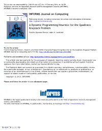 A Dynamic Programming Heuristic for the Quadratic Knapsack Problem
