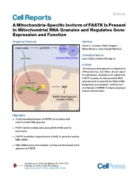 A Mitochondria-Specific Isoform of FASTK Is Present In