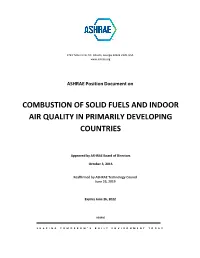 Combustion of Solid Fuels and Indoor Air Quality in Primarily Developing Countries