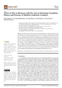 Effect of Talc in Mixtures with Fly Ash on Sintering Crystalline Phases and Porosity of Mullite-Cordierite Ceramics