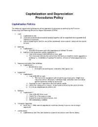 Capitalization and Depreciation Procedures Policy