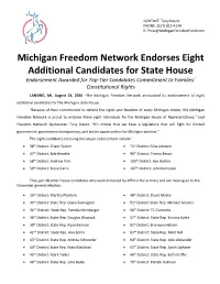 Michigan Freedom Network Endorses Eight Additional Candidates For