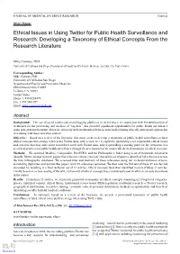 Ethical Issues in Using Twitter for Public Health Surveillance and Research: Developing a Taxonomy of Ethical Concepts from the Research Literature